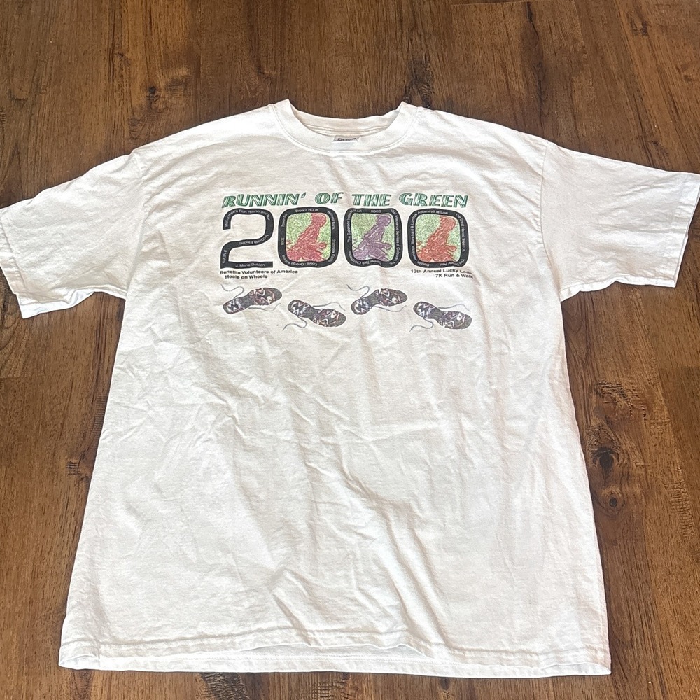 Vintage 2000 Denver Running of the Green Shirt XL White‎ Y2K Anvil